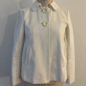 WHITE COTTON CANVAS COAT A-LINE WITH INVERTED BACK PLEAT